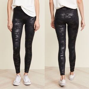 Spanx Matte Black Faux Leather Camo Leggings Small